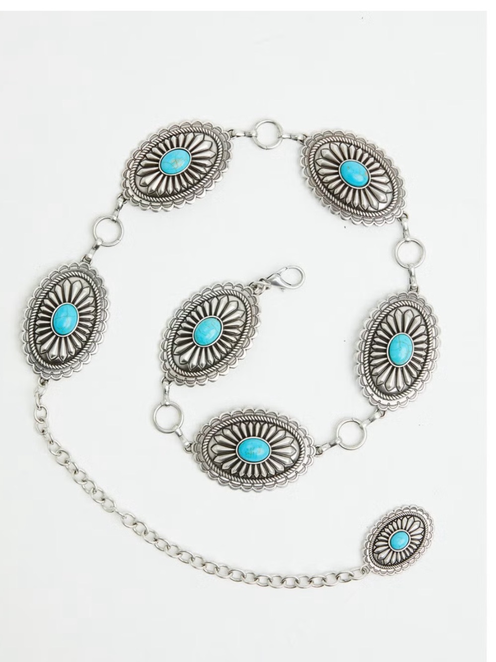ARIAT SILVER & TURQUOISE STONE OVAL CONCHO CHAIN BELT MEDIUM WESTERN COWGIRL